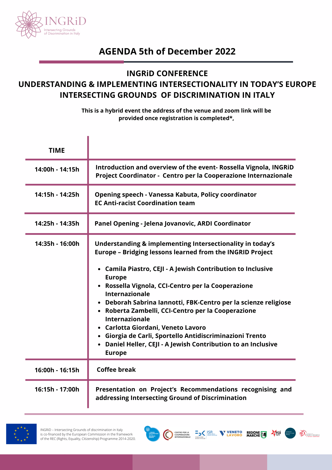 AGENDA – INGRID CONFERENCE